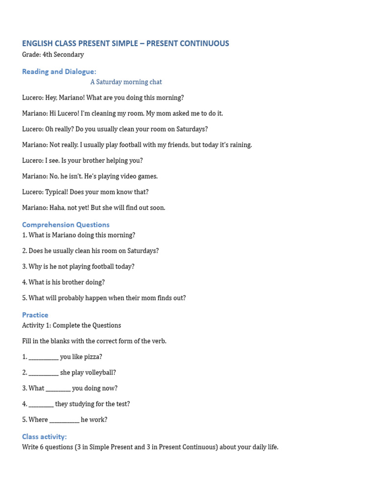 Simple Present and Present Continuous in Questions | PDF