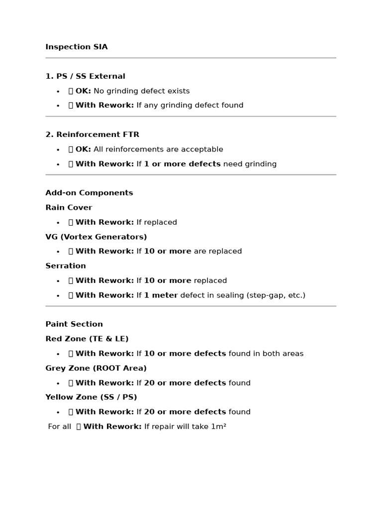 Inspection SIA Defect Guidelines | PDF