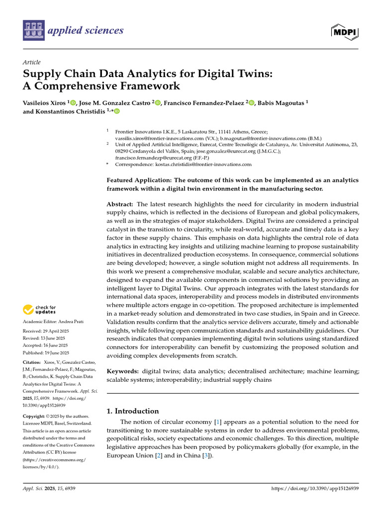 Supply Chain Analytics for Digital Twins | PDF | Life Cycle Assessment ...