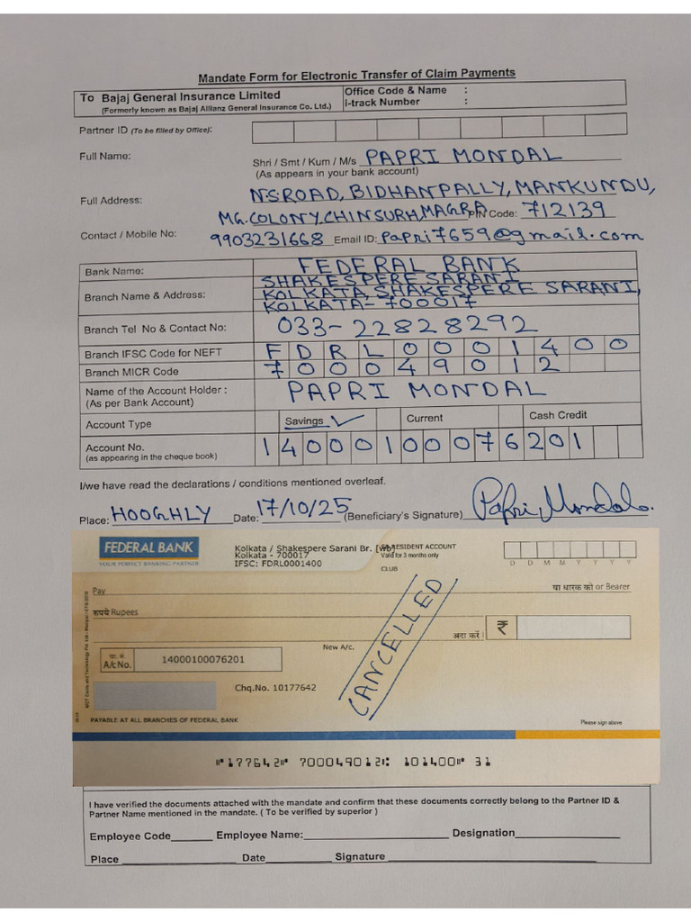 Neft Form and Bank Details | PDF
