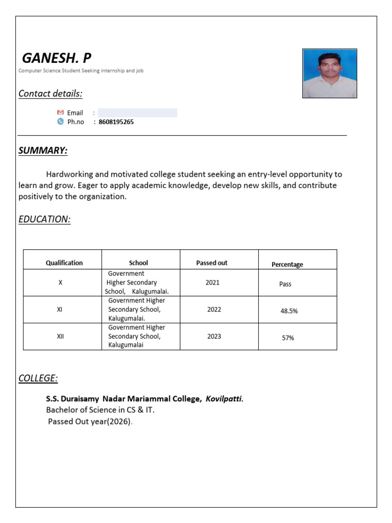 Computer Science Student Resume | PDF