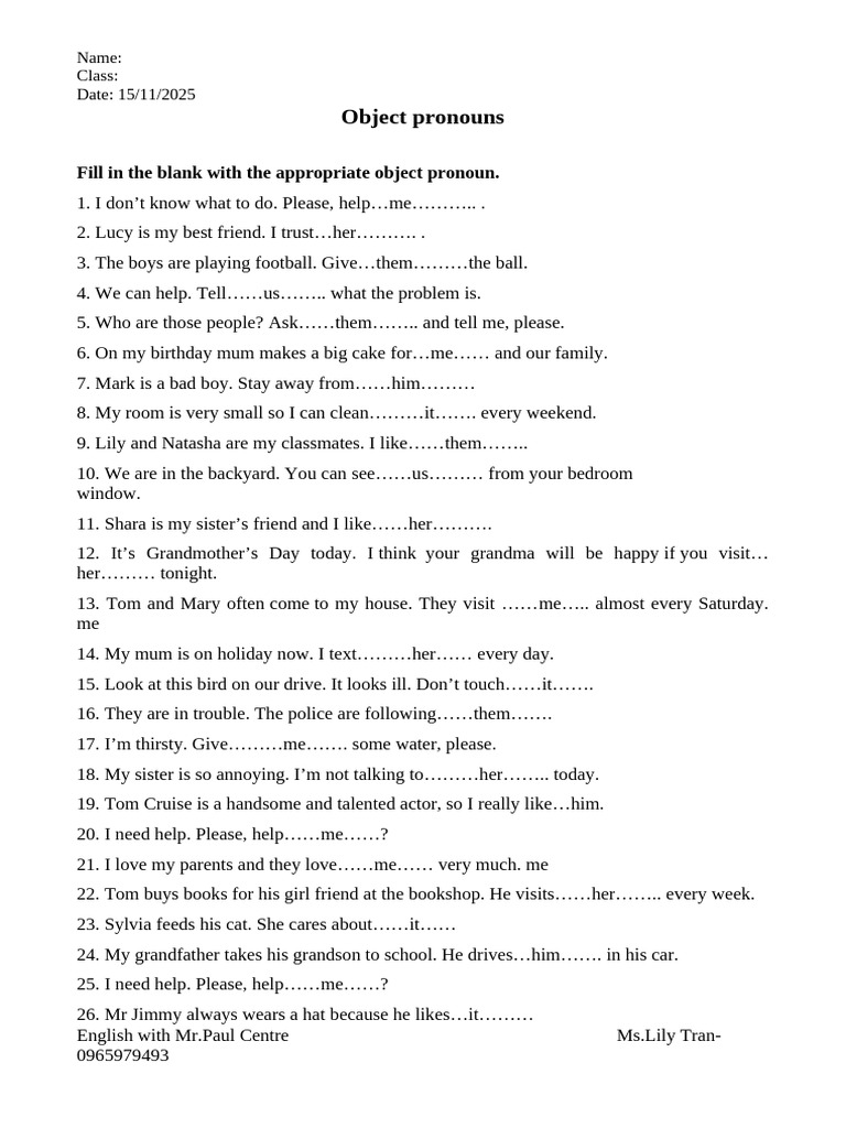 Object Pronouns Practice Exercises | PDF