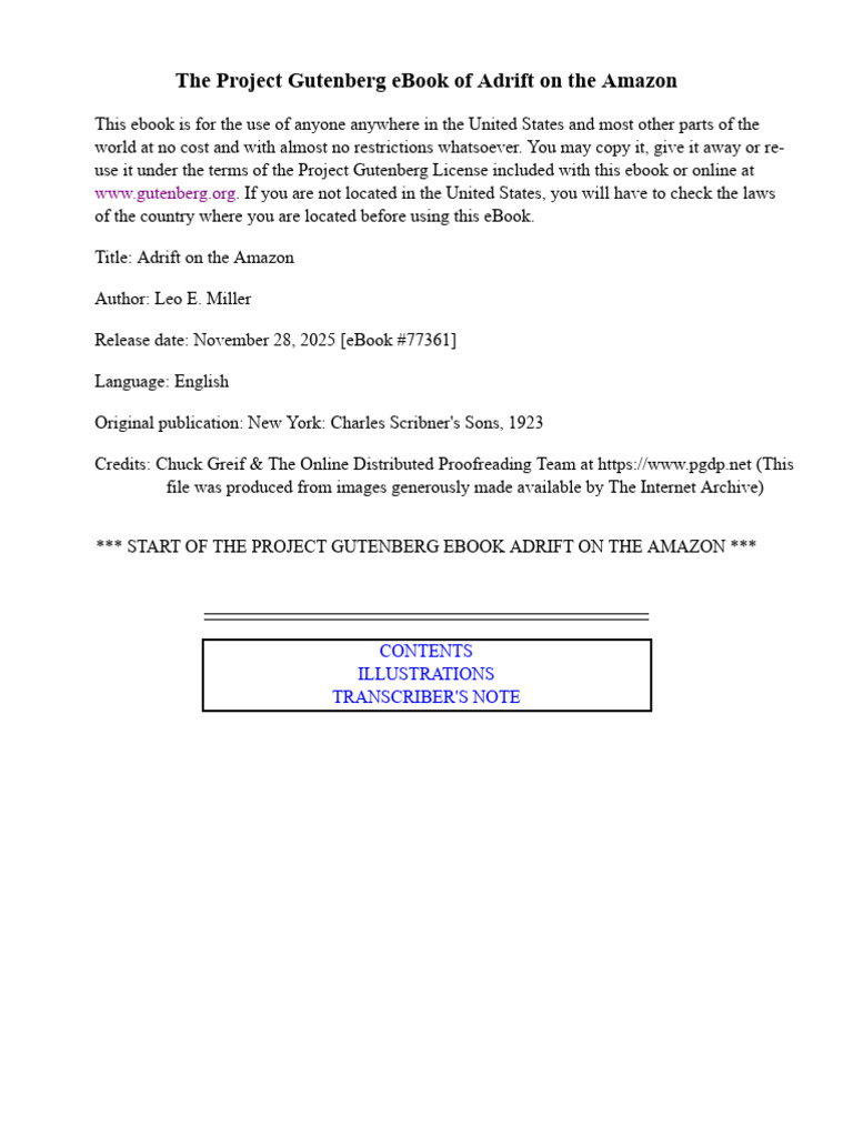 The Project Gutenberg Ebook of Adrift On The Amazon, by Leo E. Miller ...