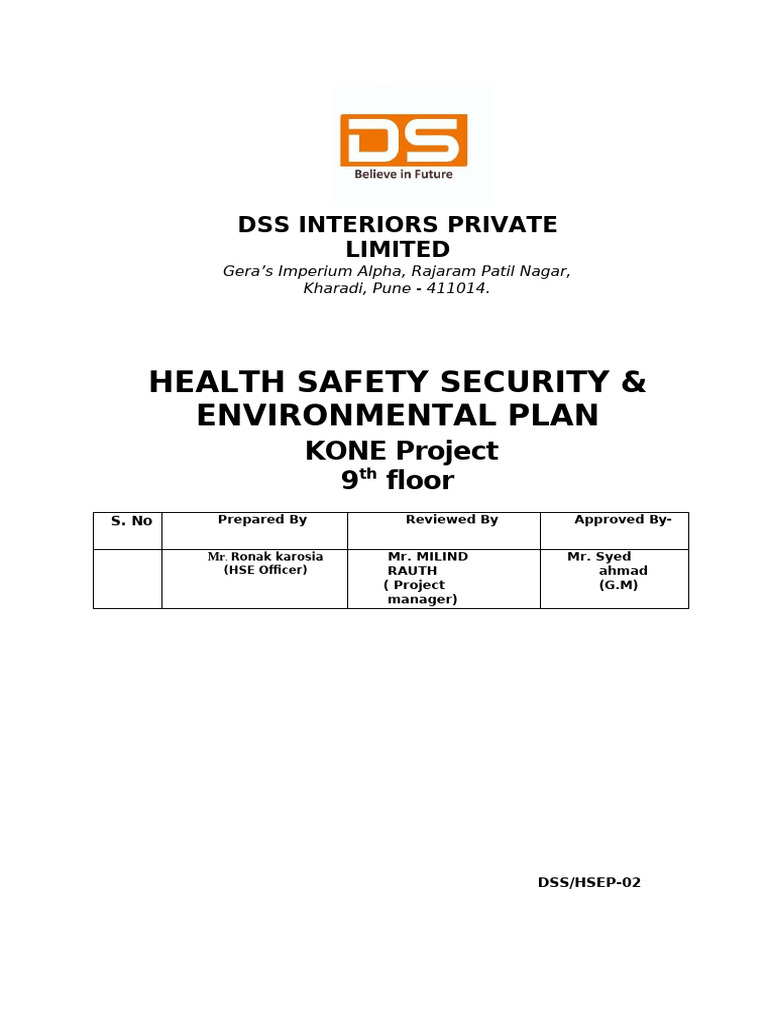 HSE Plan for KONE Project in Pune | PDF | Occupational Safety And ...