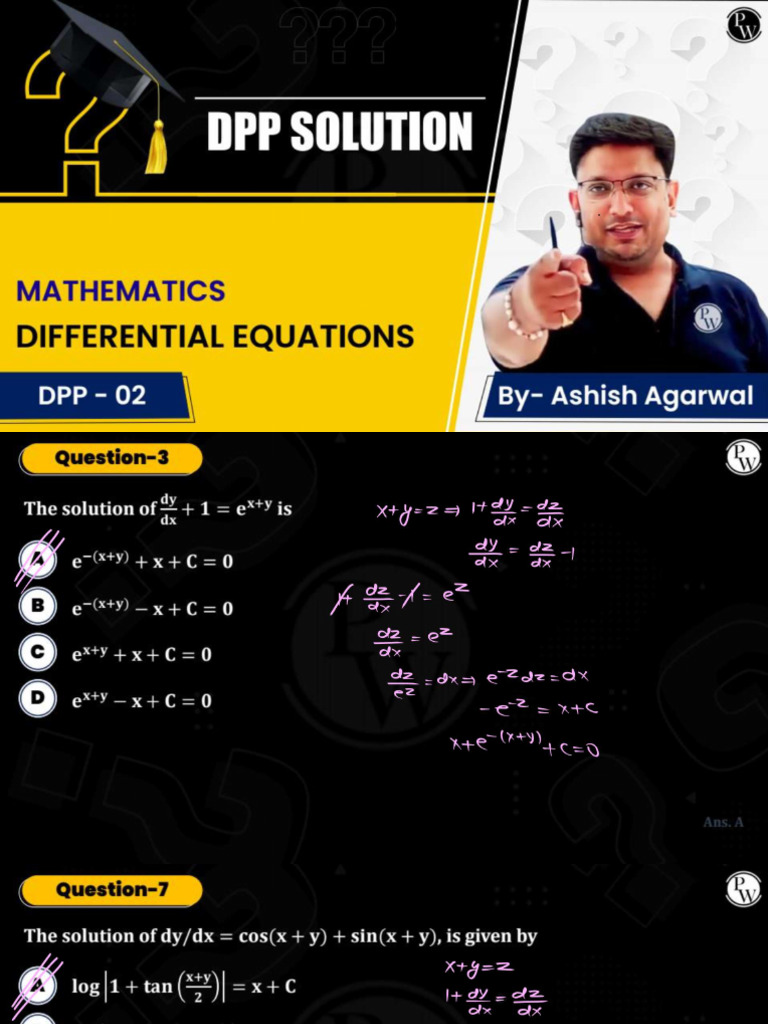 Differential Equations - DPP 02 Solution Notes - Lakshya JEE 2024 | PDF