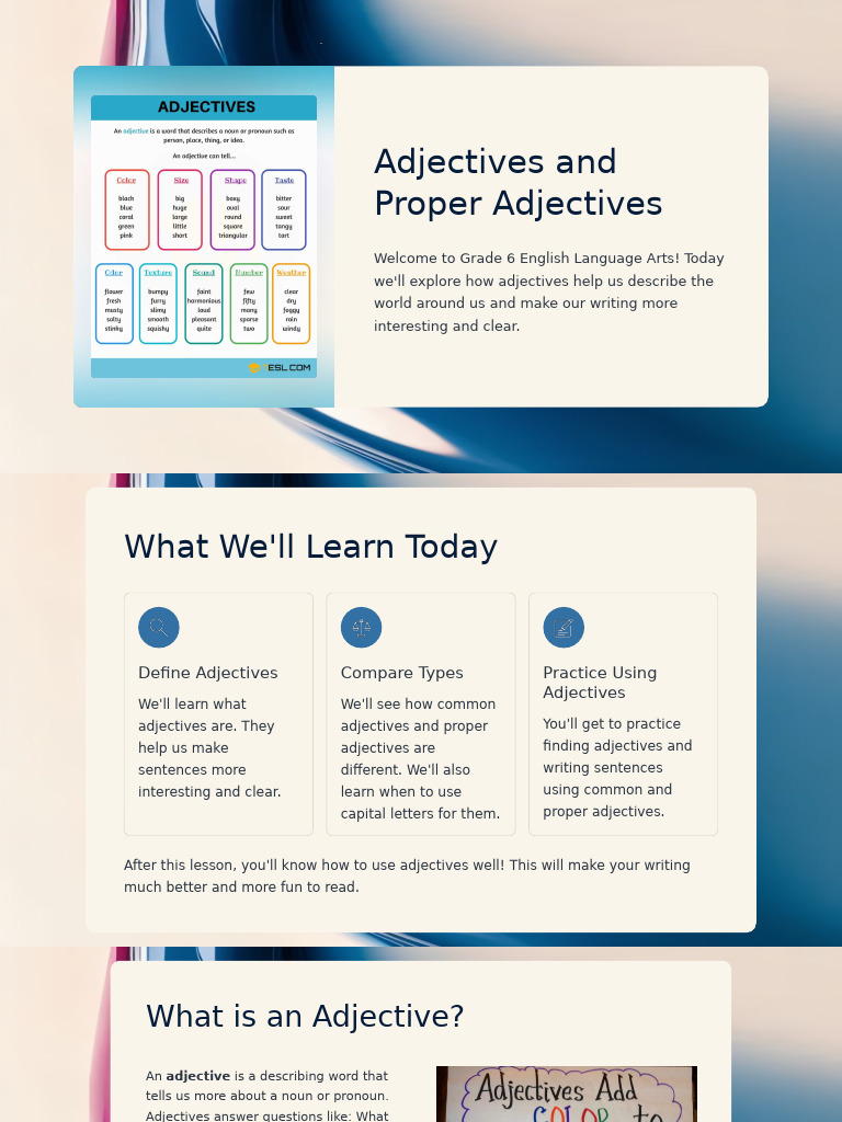 Understanding Adjectives in Writing | PDF | Adjective | Noun