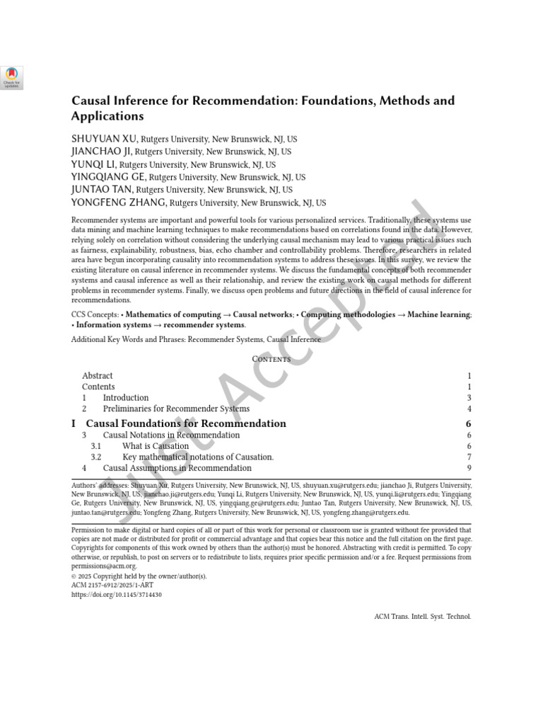 Causal Inference For Recommendation - Foundations, Methods and ...