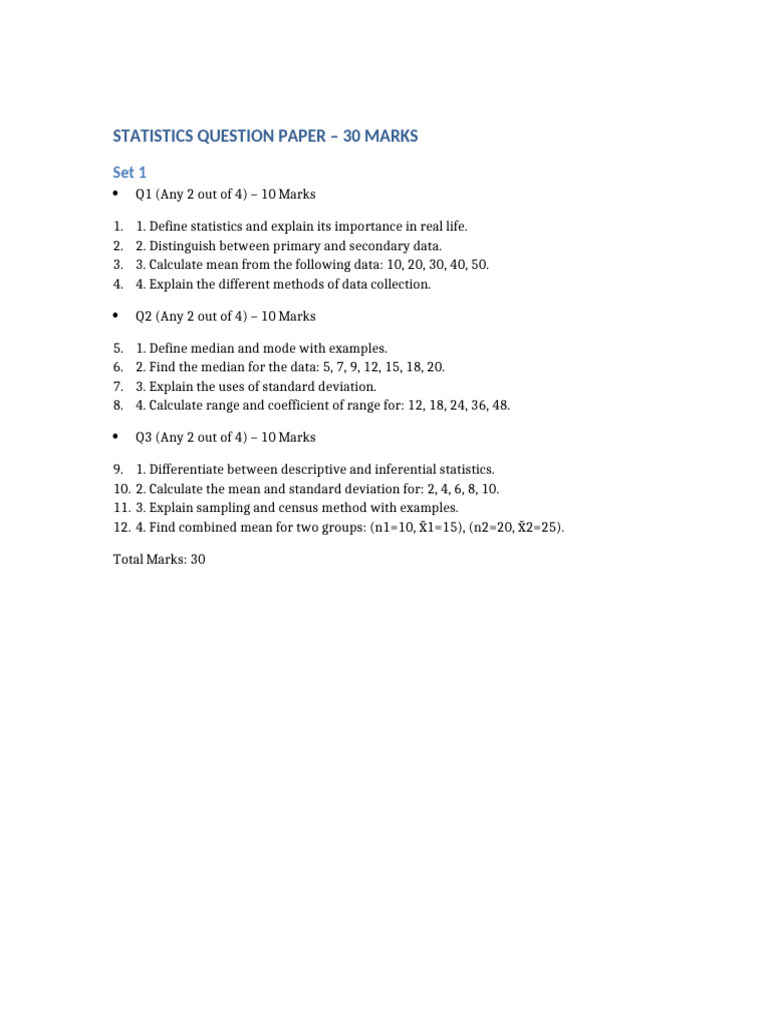 Statistics Question Paper with Solutions | PDF | Statistics | Standard ...