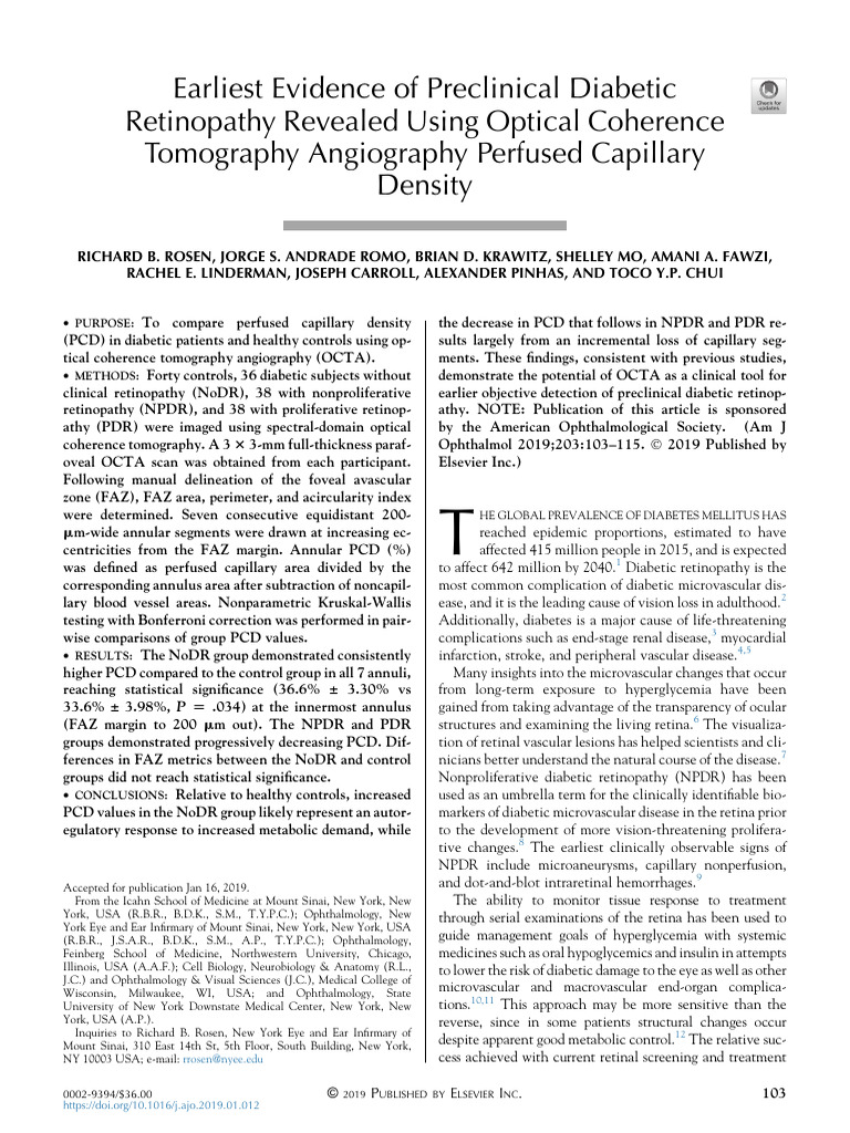 Earliest Evidence of Preclinical Diabetic Retinopathy Rev - 2019 ...