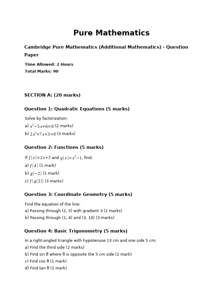 Cambridge Pure Mathematics Exam Paper | PDF | Circle | Equations