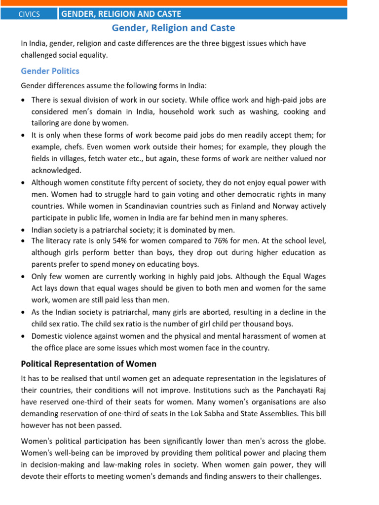 Gender, Religion, and Caste in India | PDF | Woman | Caste