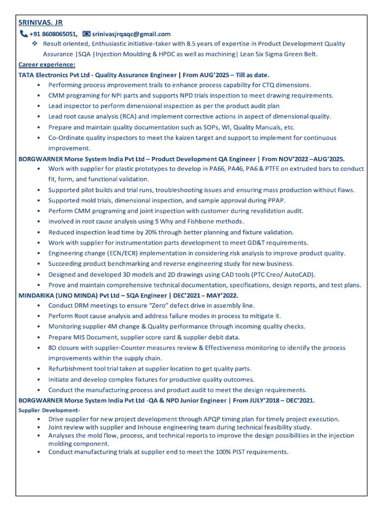 Srinivas QAQC Resume | PDF