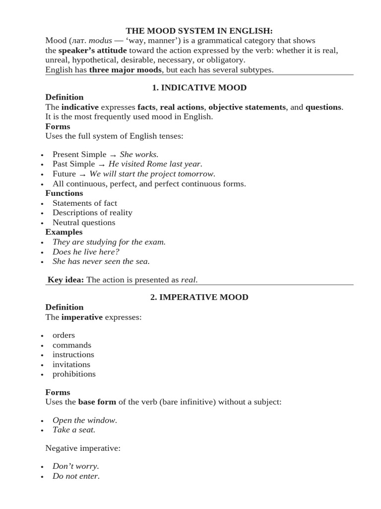 The Mood System | PDF | Grammatical Tense | Verb