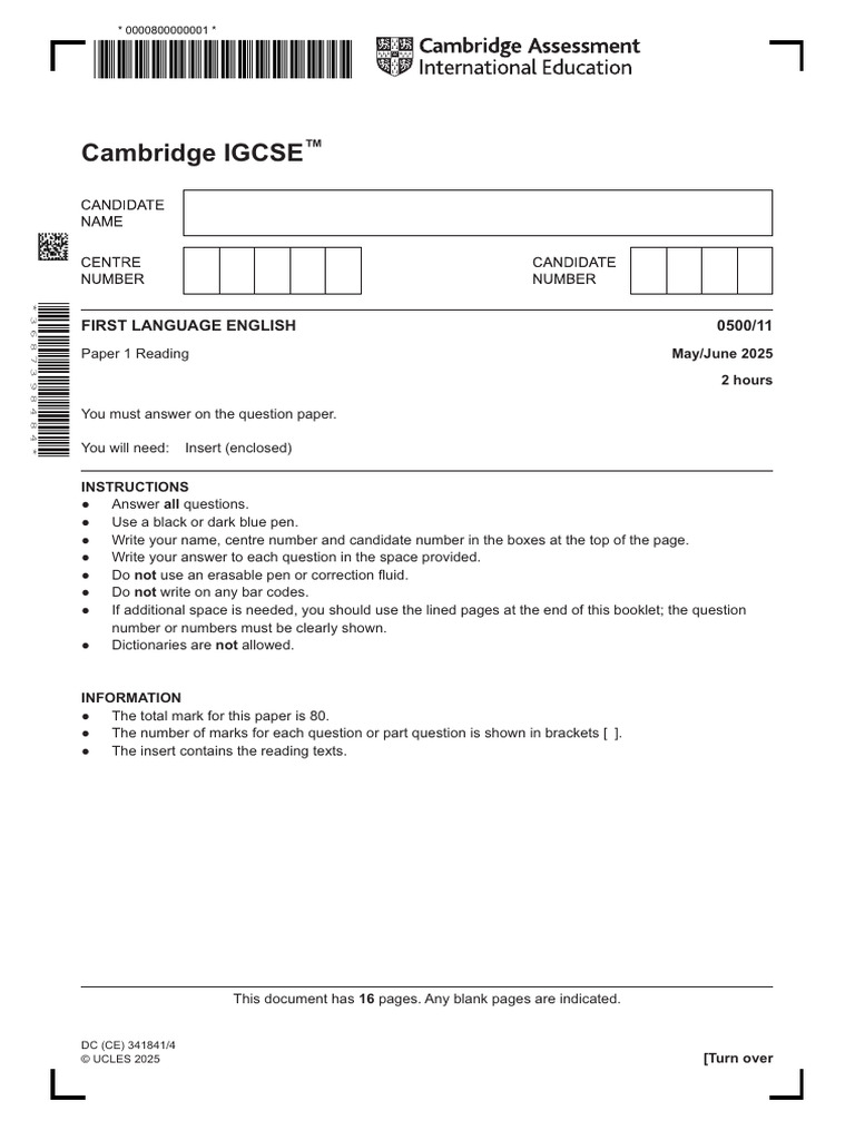 Cambridge IGCSE First Language English Exam | PDF