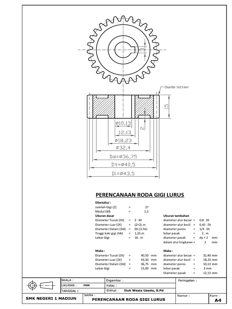 Perencanaan Roda Gigi Lurus Model SMKN 1 | PDF