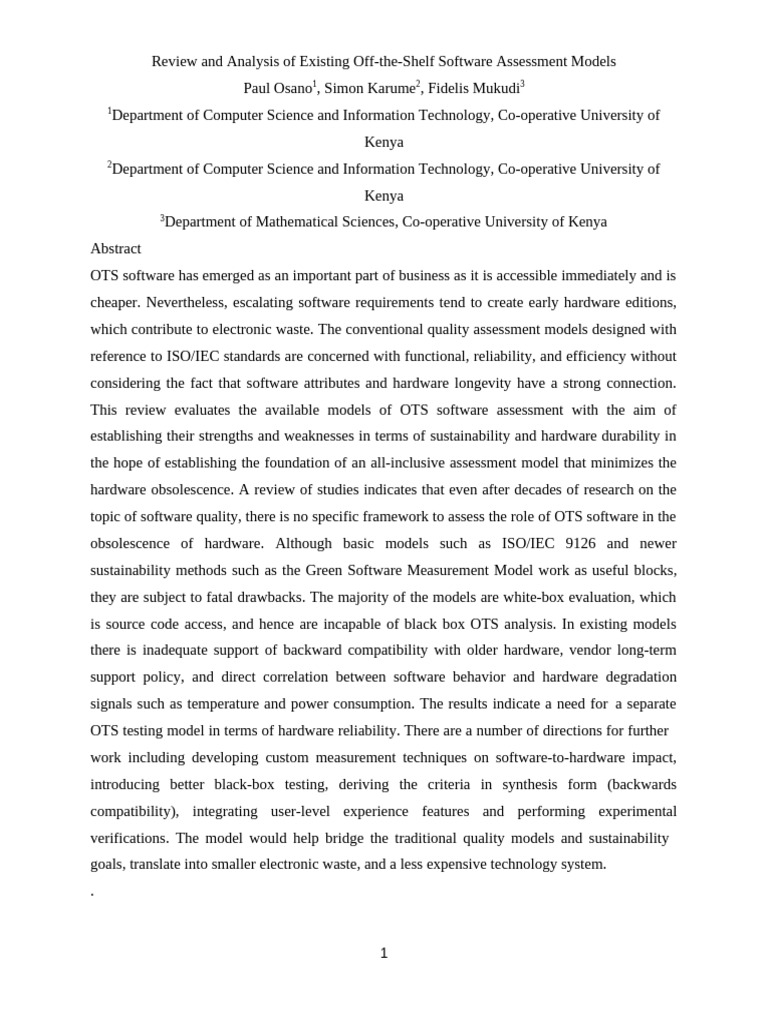 OTS Software Assessment Models Review | PDF | Software Quality ...