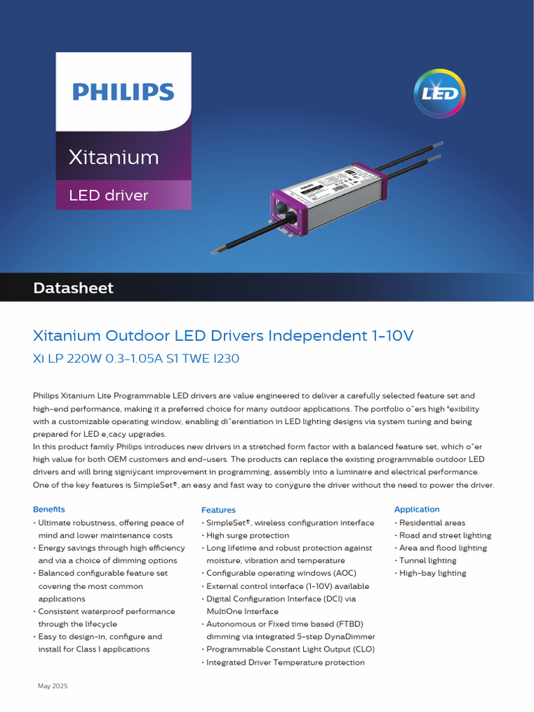 Philips Xitanium 220W LED Driver Datasheet | PDF | Alternating Current ...