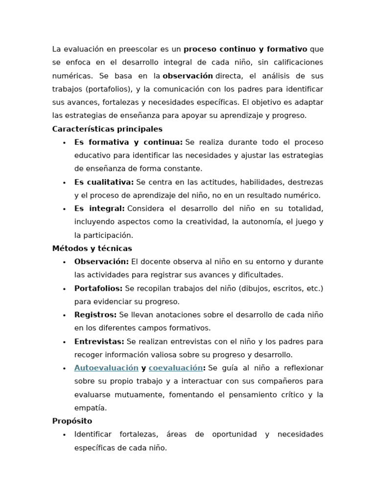 Evaluación Formativa en Preescolar | PDF