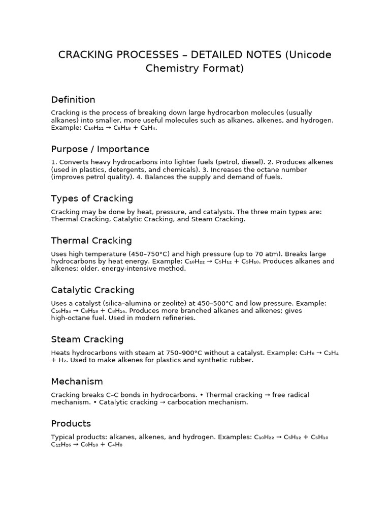 Cracking Processes in Hydrocarbon Chemistry | PDF