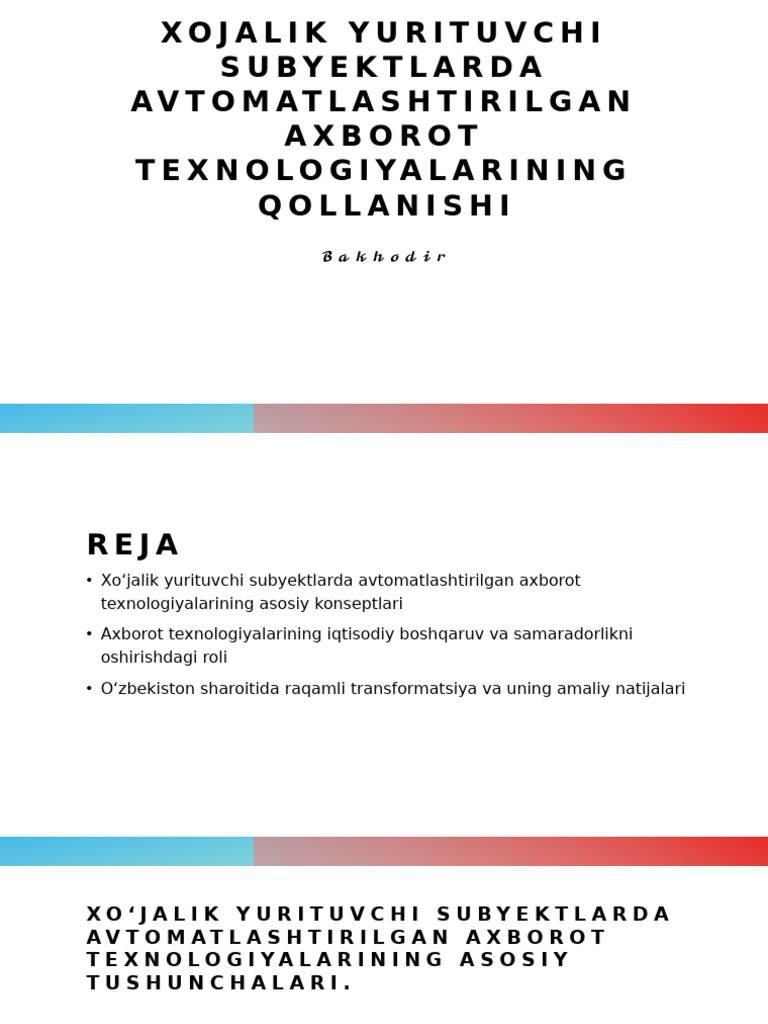 Xojalik Yurituvchi Subyektlarda Avtomatlashtirilgan Axborot Texn | PDF