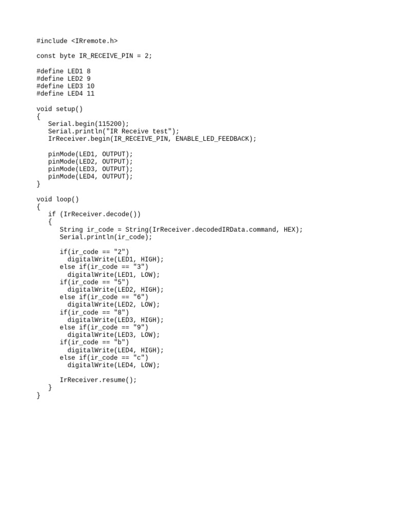 Arduino IR Remote Control Code | PDF