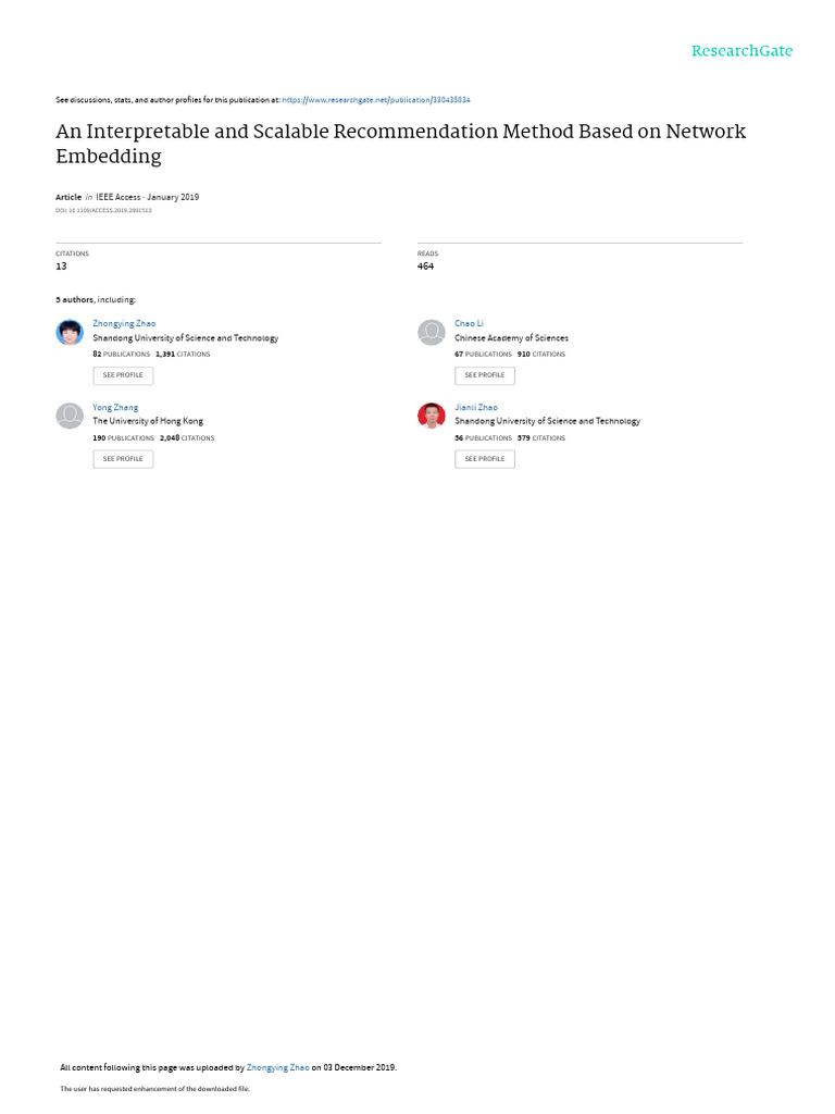 Scalable Recommendation Method via Network Embedding | PDF
