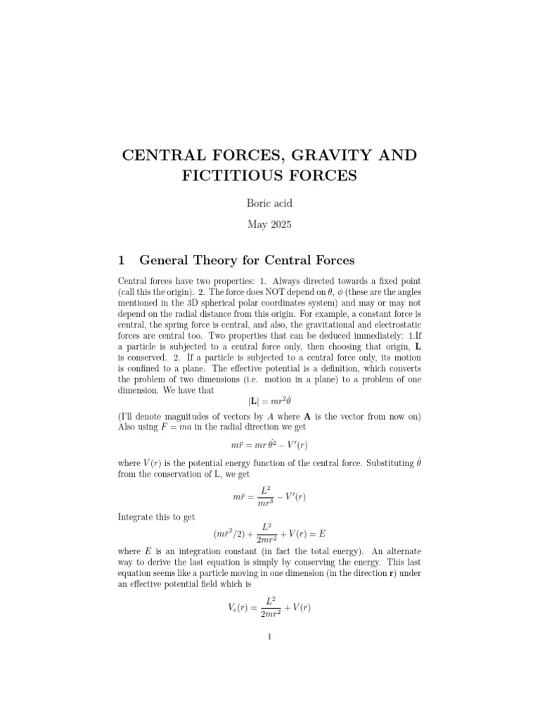 Central Forces and Gravitational Orbits | PDF | Force | Orbit