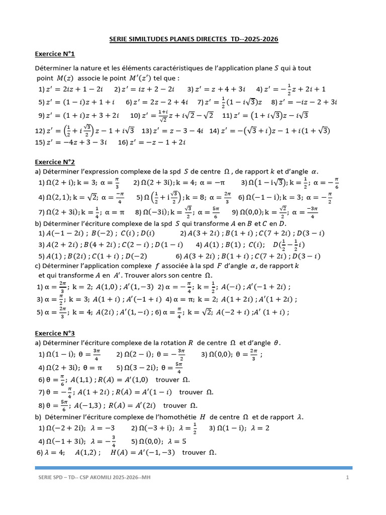 Exercices de transformations planes directes | PDF | Nombre complexe ...