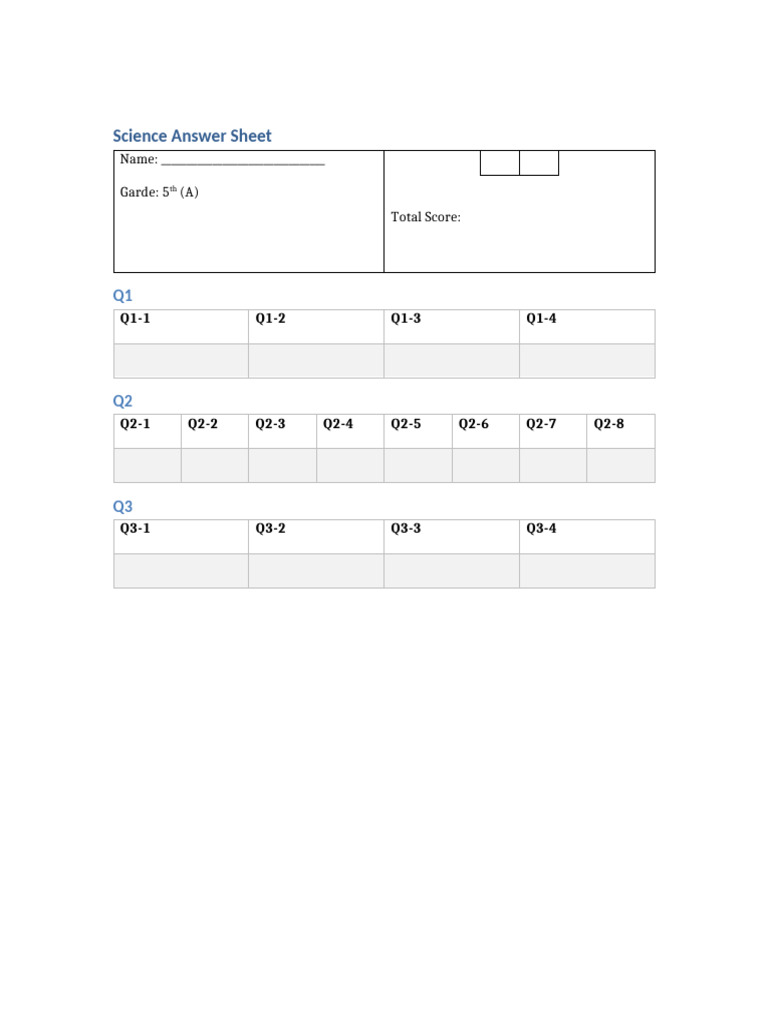Answer Sheet | PDF