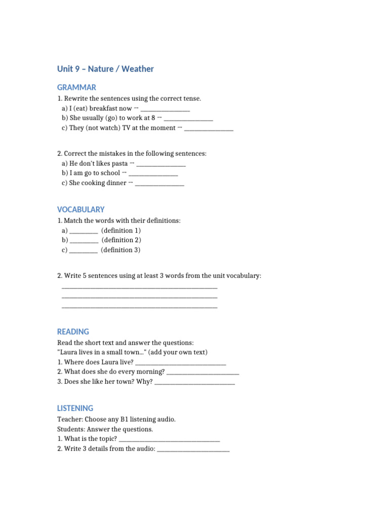 Exercises Unit 9 | PDF
