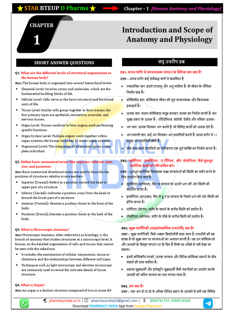 Star BTEUP HAP Chapter 1 D Pharma 1st Year Human Anatomy & Physiology | PDF