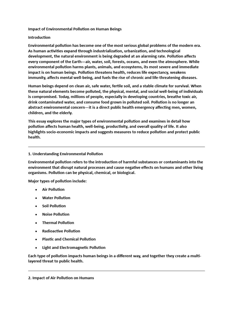 Effects of Pollution on Human Health | PDF | Air Pollution | Pollution