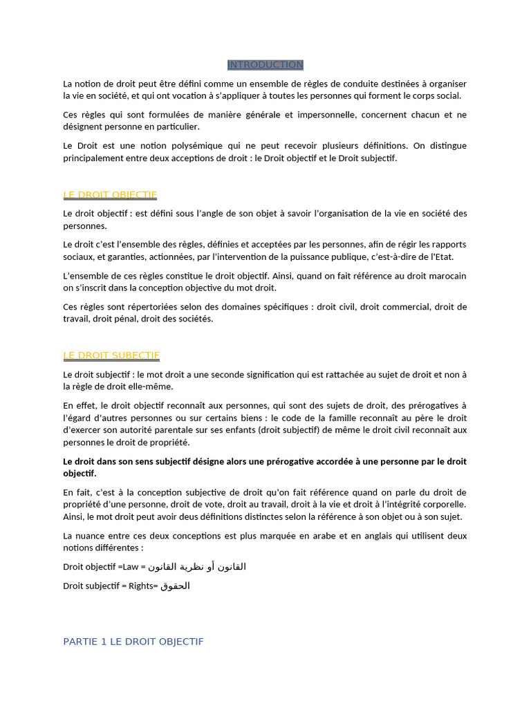 Comprendre le Droit Objectif et Subjectif | PDF | Loi | Constitution