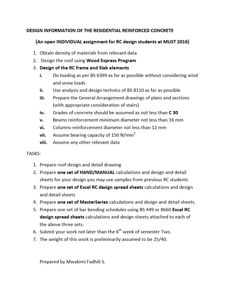Residential RC Design Assignment Guide | PDF