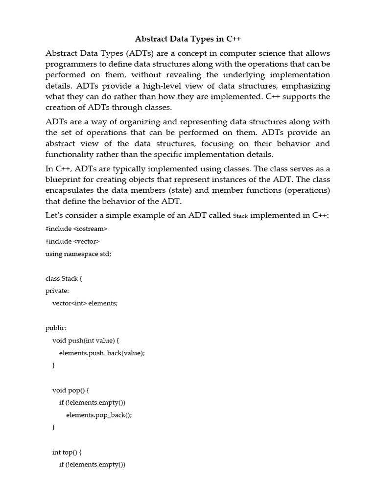 C++ Abstract Data Types Explained | PDF | Object Oriented Programming ...