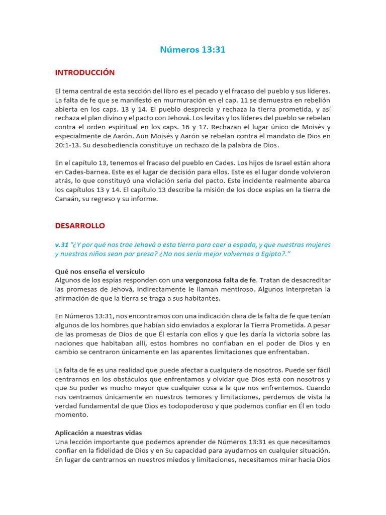 Falta de fe en Números y Salmos 46 | PDF | Libro de números | Salmos
