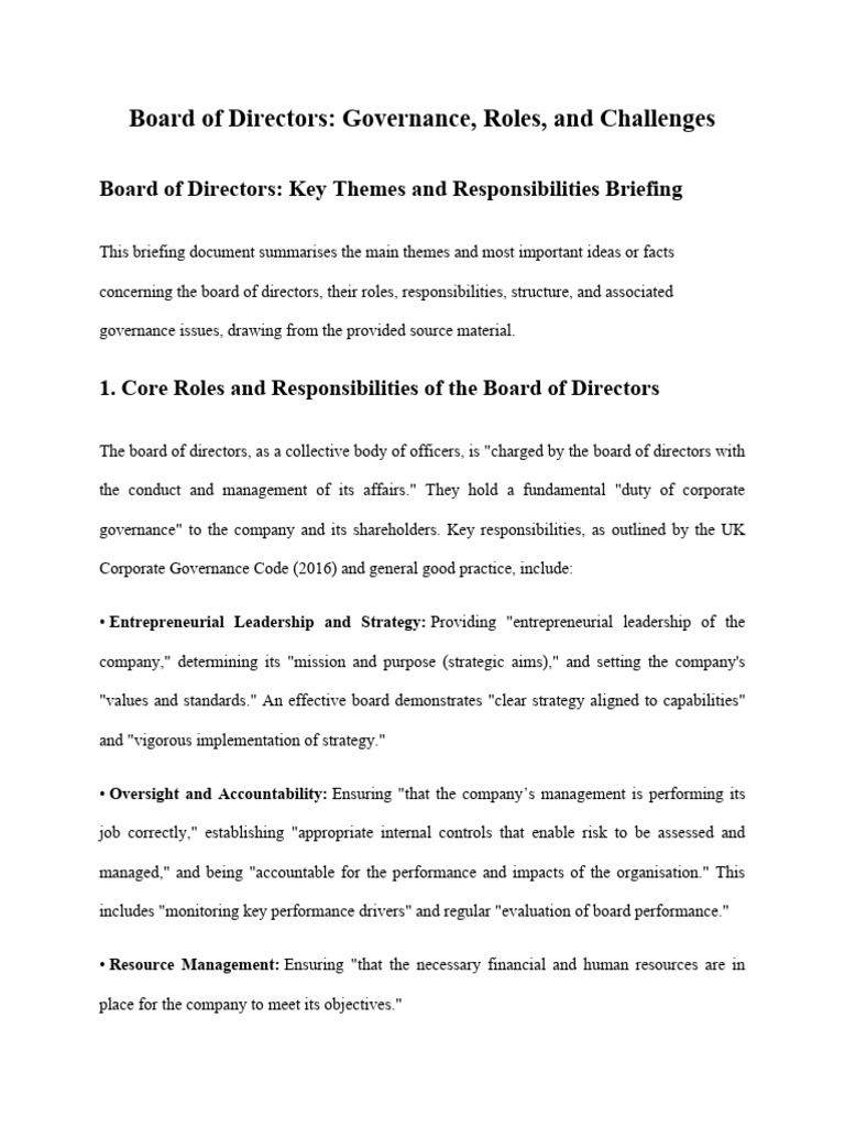 Board of Directors: Roles and Governance Insights | PDF | Board Of ...
