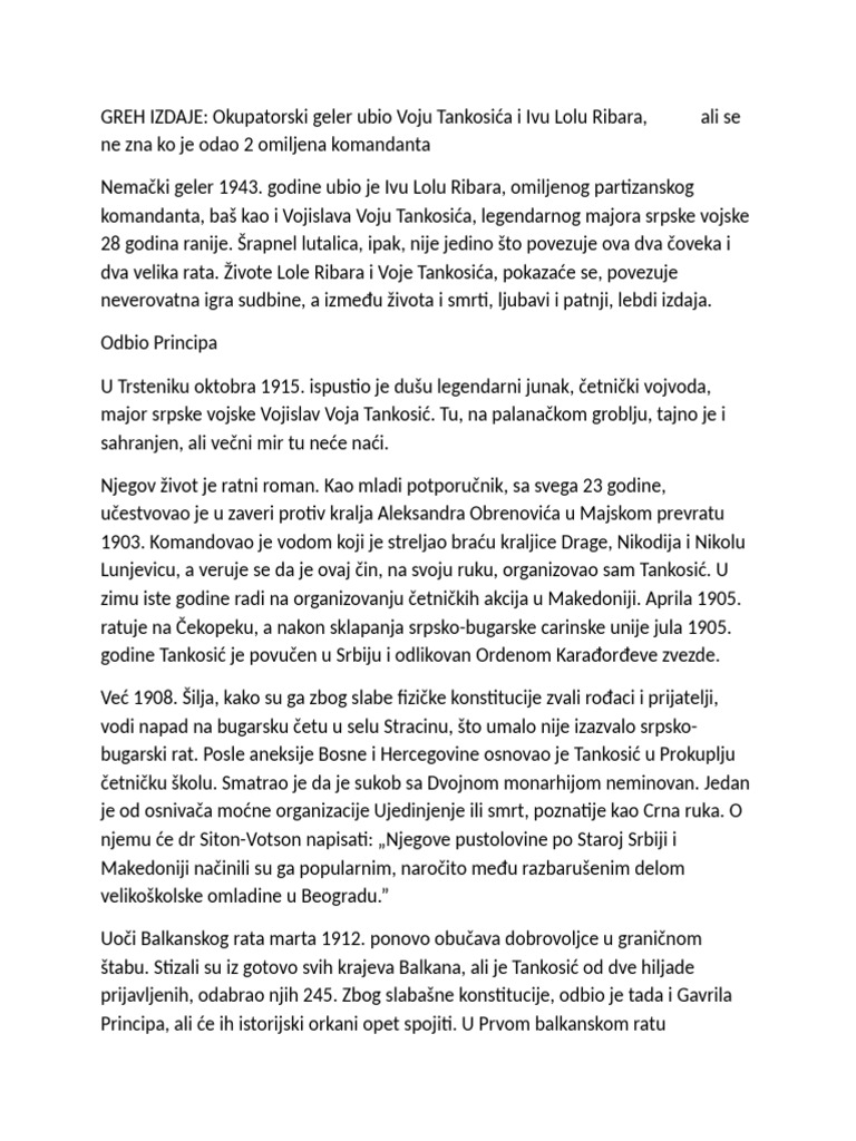 V. Tankosic I Ivo Lola Ribar | PDF