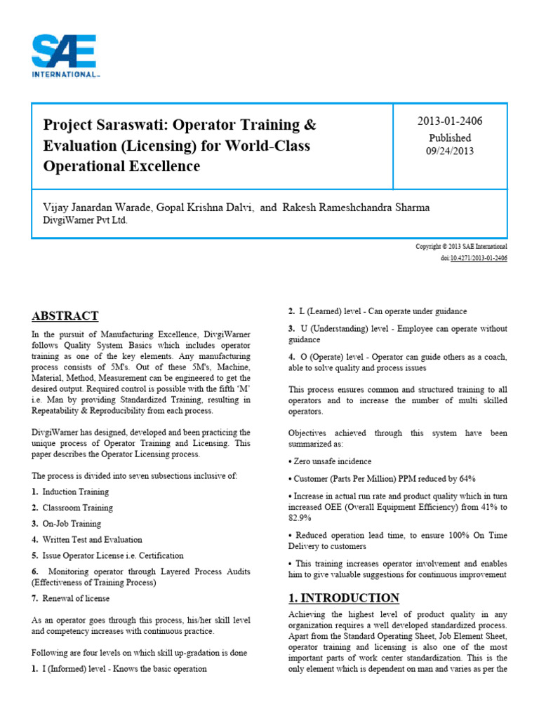 Operator Training for Manufacturing Excellence | PDF | Audit | Knowledge