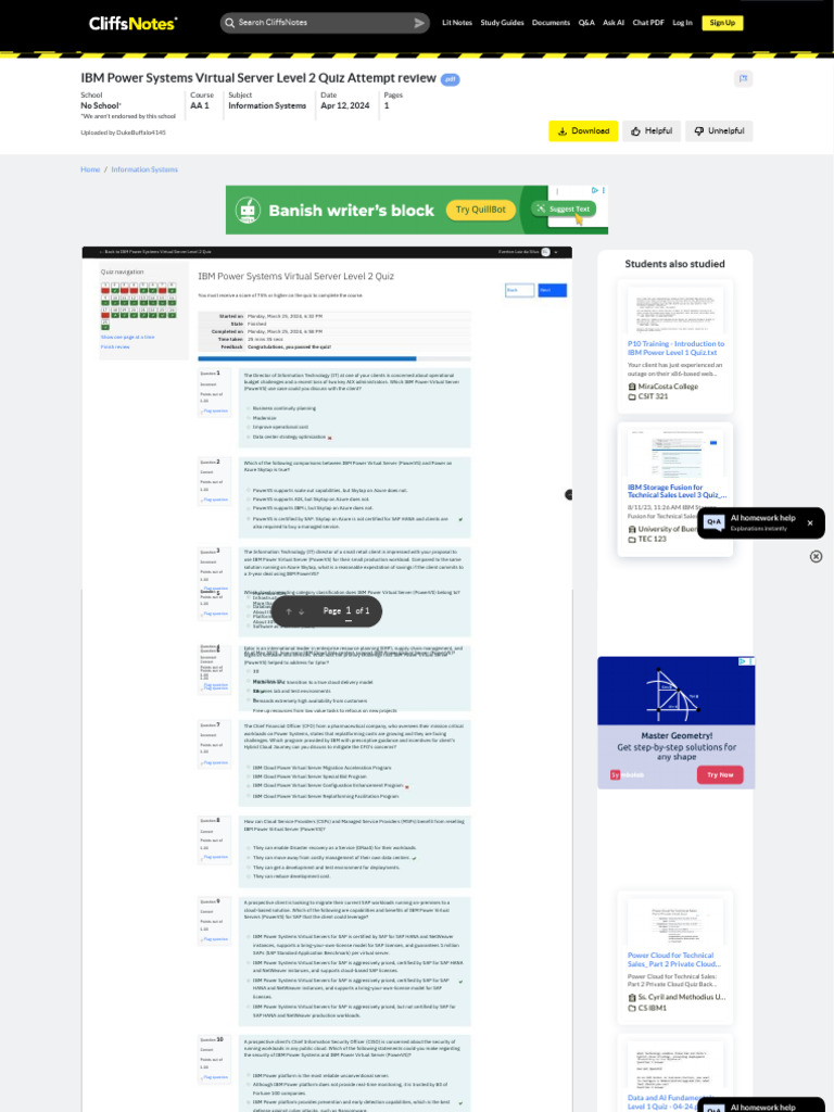 IBM Power Virtual Server Quiz Review | PDF | Cloud Computing | Software ...