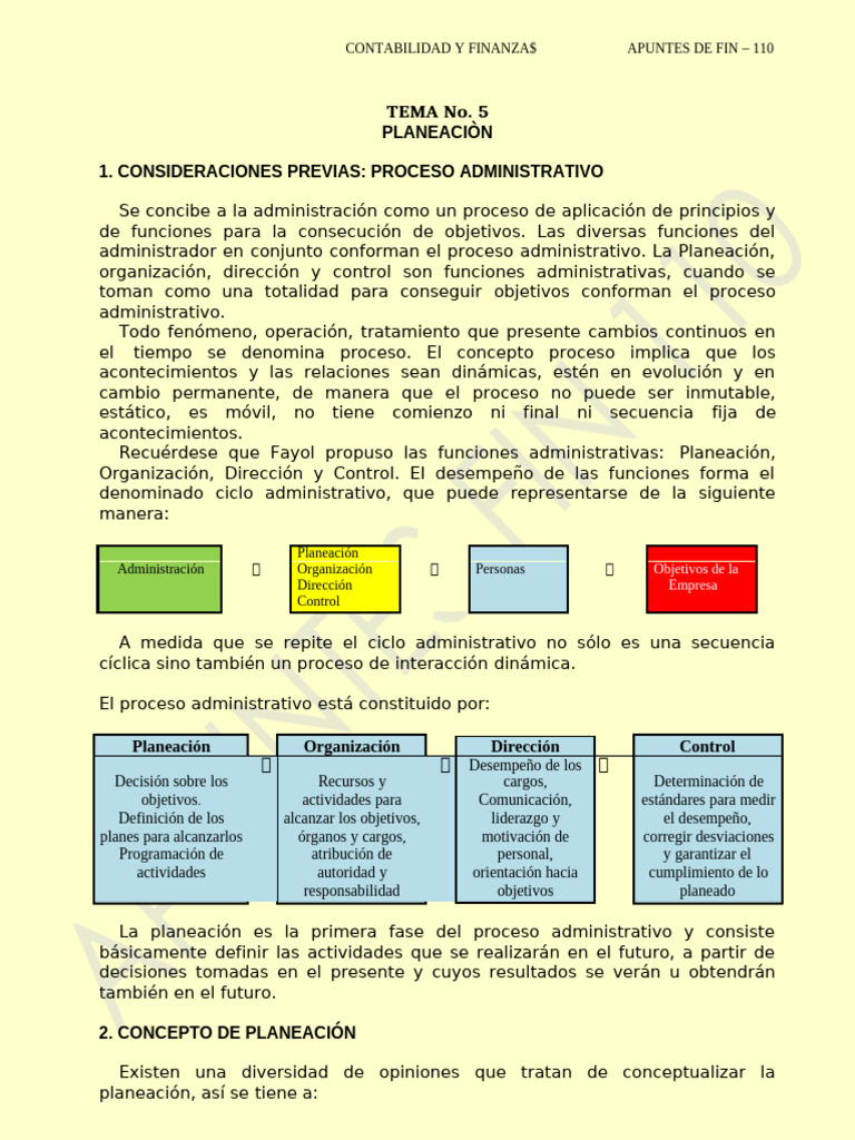 Planeación en el Proceso Administrativo | PDF | Presupuesto | Planificación