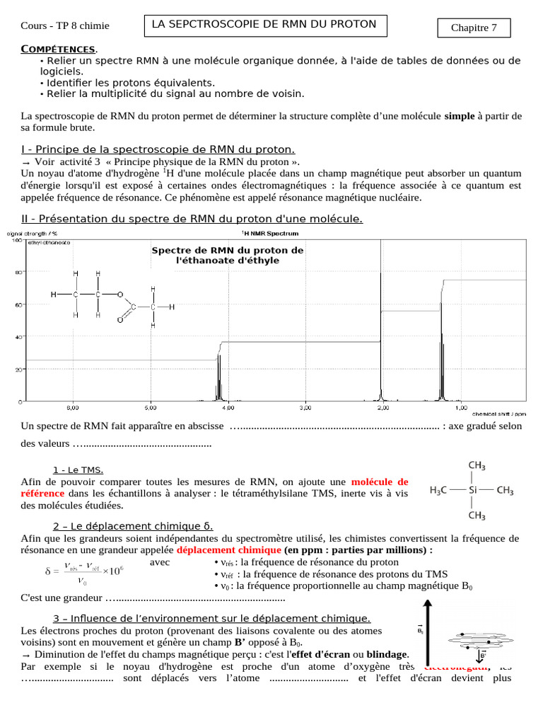 Spectroscopie RMN du Proton en Chimie | PDF | Résonance magnétique ...