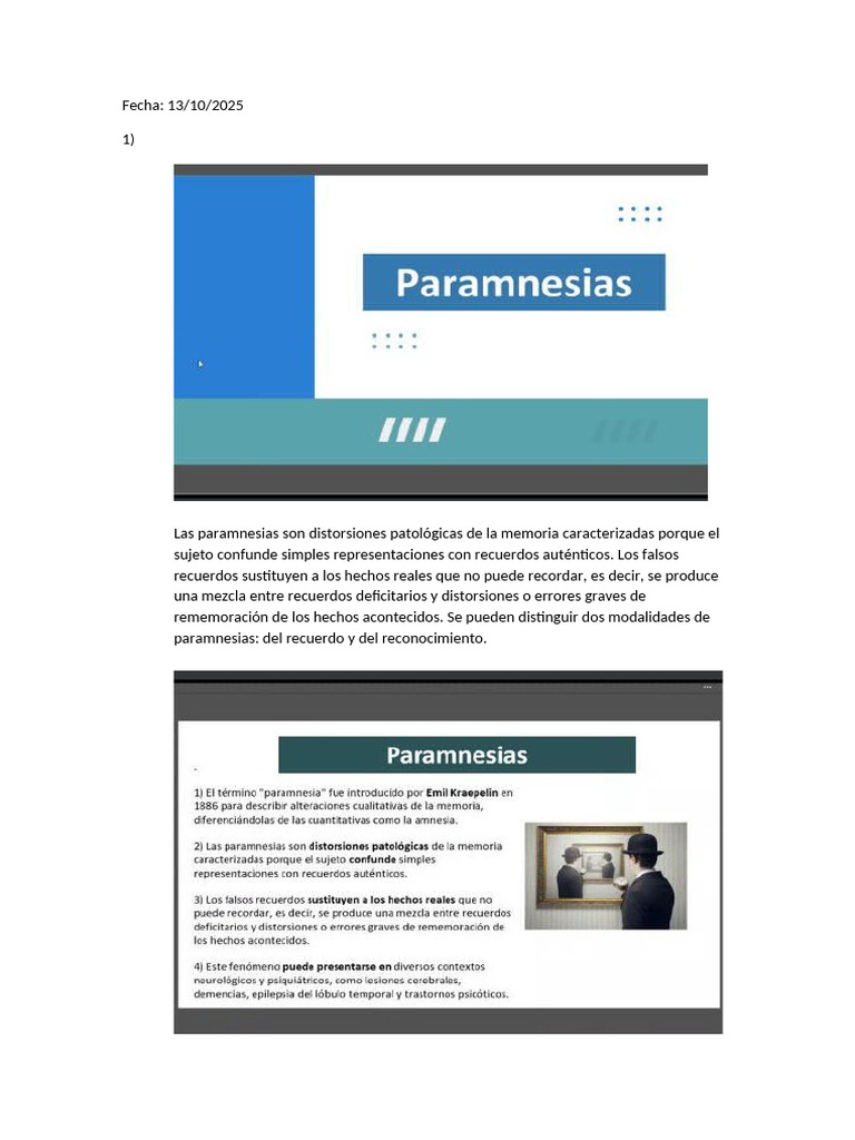 Paramnesias y su relación con la memoria | PDF | Las emociones | Memoria