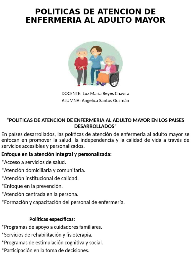 Políticas de Enfermería para Adultos Mayores | PDF | Enfermería | Vejez