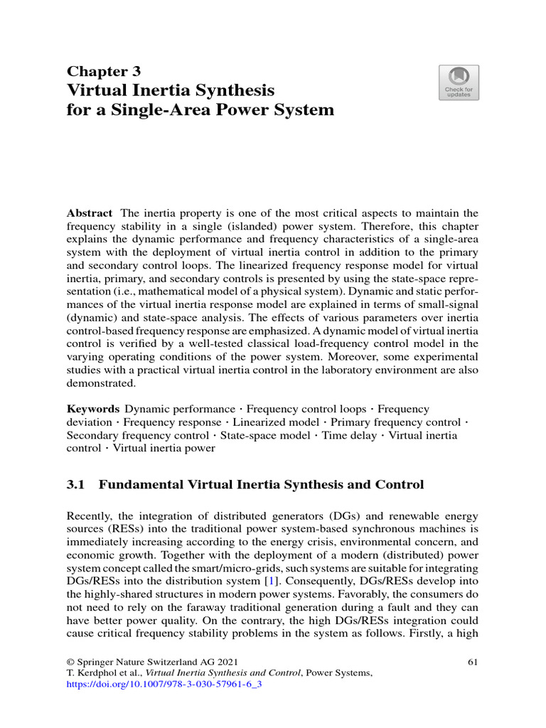 Virtual Inertia Control in Power Systems | PDF | Power Inverter ...