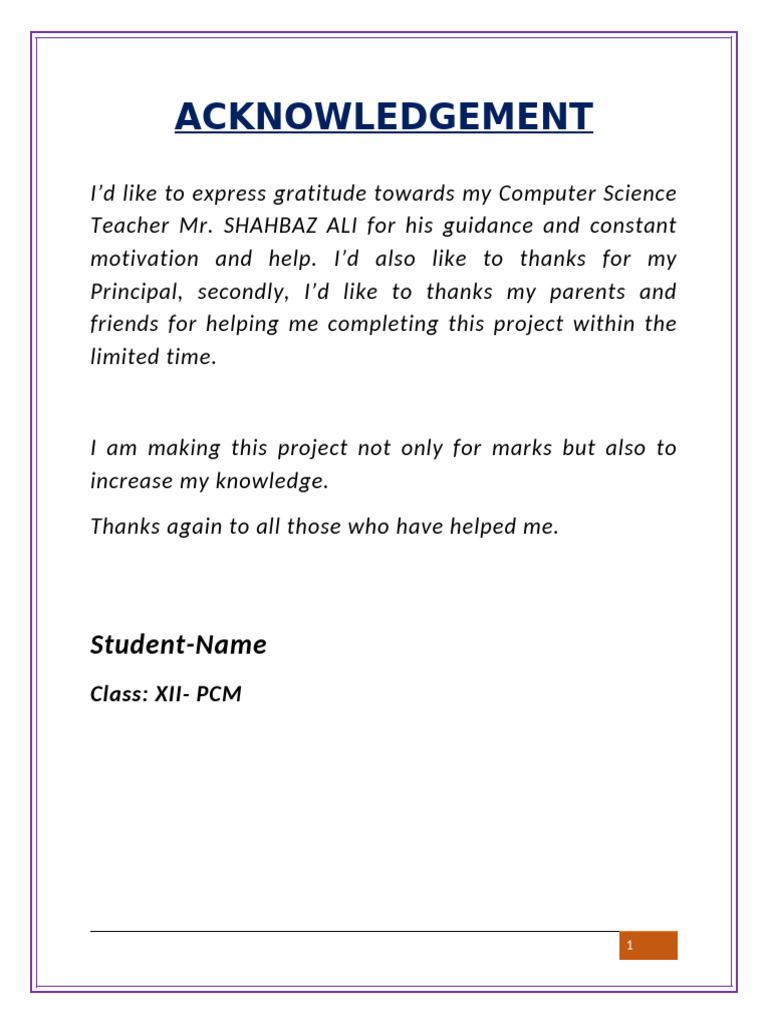 Computer Science Project Acknowledgement | PDF | Office Equipment ...