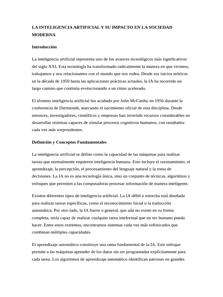 Impacto de la IA en la Sociedad Moderna | PDF | Inteligencia artificial ...