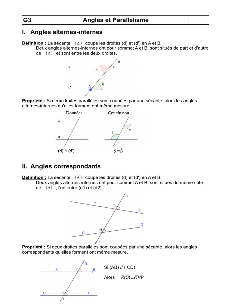 Angles Alternes et Correspondants en Géométrie | PDF