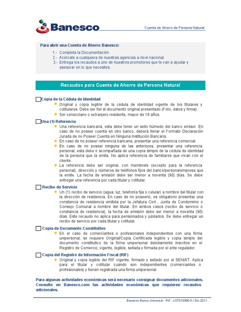 Requisitos para Abrir Cuenta Ahorro Banesco | PDF | Bancos | Business