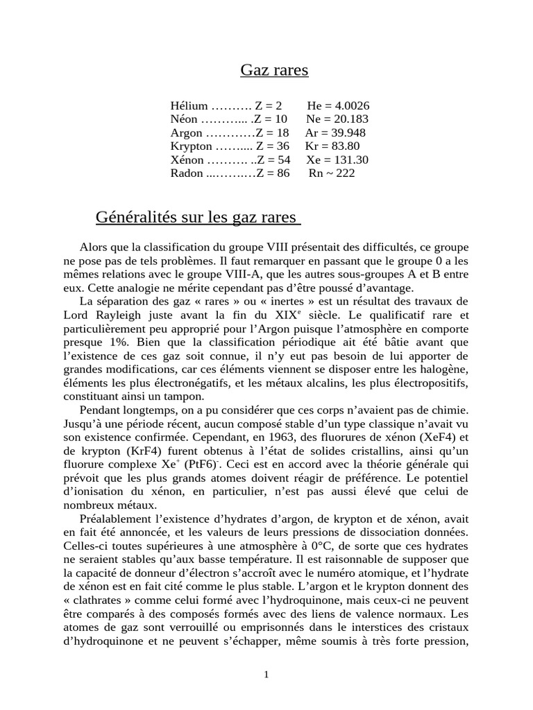 Propriétés et applications des gaz rares | PDF | Argon | Hélium